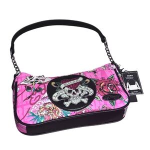 Ed Hardy Pink and Black Skull Shoulder/Crossbody Bag
